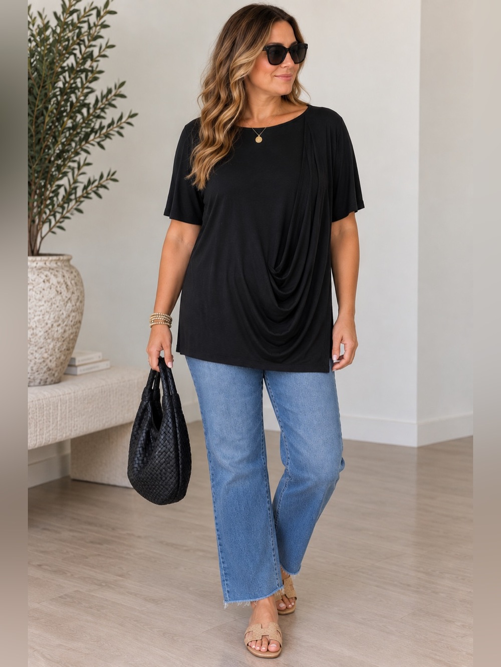 Universal Standard Paris Black Draped Top Size Small 1X XL 14-16